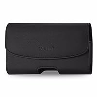 Reiko Leather Horizontal Phone Pouch with Embossed Logo 6.62x3.46x0.68 inches (Fits Phone with Case) for iPhone 6/6S 4.7inch or Same Size Phones with a Thick Hybrid case - Retail Packaging - Black