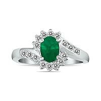 SZUL Emerald and Diamond Royal Flower Twist Ring in 14K White Gold