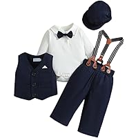 IBTOM CASTLE Baby Boys Gentleman Baptism Christening Formal Suit Overall Romper Waistcoat Bowtie Wedding Party Outfits W/Hat