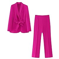 Spring Fashion Slim Belt Women's Suit Wide Leg Pants Suit Suit Party Holiday 2-Piece Set