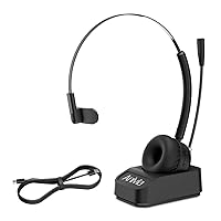 Computer Headset On-Ear Wireless Headphones with AI Noise Cancelling Microphone, Charging Base for PC Laptop - A8 Black