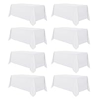 sancua 8 Pack White Tablecloth 90 x 132 Inch - Rectangle Table Cloth for 6 Feet Table Stain and Wrinkle Resistant Washable Polyester Table Cover for Dining Wedding Banquet Party Buffet Restaurant