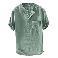 Cotton Linen Cuban Guayabera Shirts for Men Mexican Style Short Sleeve Linen Beach Button Down Shirts with Pocket(Green,6X-Large)