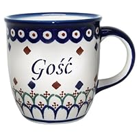 From Boleslawiec 12oz Mug - word GOSC on one side and GUEST on the other, Gift from Poland