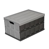 Glad Collapsible Storage Bin with Lid - 48L Foldable Plastic Box for Garage, Car Trunk, and Organization - Stackable Lidded Container with Handles, Grey