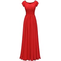 Modest V Neckline Empire Waist Chiffon Bridesmaid Gown Evening Prom Dresses Size 26W- Red