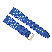 Ewatchparts 22MM CURVED RUBBER STRAP PERFORATED COMPATIBLE WITH CITIZEN ECO DRIVE WATCH BLUE WHITE STITC