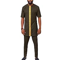 Tracksuit Men African Clothes Short Sleeve Embroidery Shirts and Pants Set Plus Size Casual Outfits