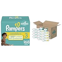 Diapers Size 3, 168 Count and Baby Wipes - Pampers Swaddlers Disposable Baby Diapers, ONE Month Supply with Pampers Sensitive Water Baby Wipes, 12X Pop-Top Packs, 864 Count