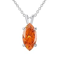 8x4mm To 12x7mm Valentine's Day Special Marquise Cut 14k White Gold Over .925 Sterling Silver Orange Sapphire Solitaire Pendant Necklace For Womens