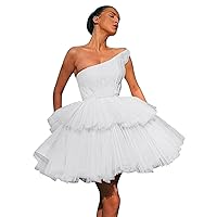 A-line Short Ruffled Prom Dress Princess Dress for Women Teens One Shoulder Tulle Formal Cocktail Homecoming Dress