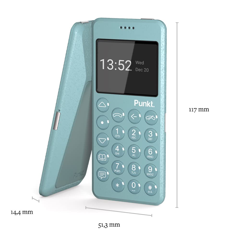 Punkt. MP02 4G LTE Minimalist Mobile Phone | Light Blue | Unlocked, Nano-SIM, Wi-Fi Hotspot, 2GB RAM+16GB Storage, 1280 mAh Battery, Multiband