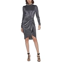Calvin Klein Women's Petite Metallic Animal-Print Ruched Dress (Black Silver, 6P)