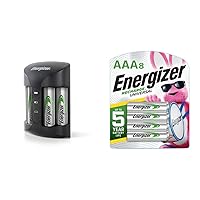 Energizer Rechargeable AAA Batteries, 700 mAh NiMH, Pre-Charged, Chargeable for 1,000 Cycles, 8 Count & Rechargeable AA and AAA Battery Charger (Recharge Pro) with 4 AA NiMH Rechargeable Batteries