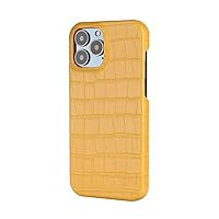 Crocodile Grain Leather Case for iPhone 13 11 12 Pro Max XR X XS Lining Hard PC Shockproof Cover,Yellow,for iPhone13 Pro Max