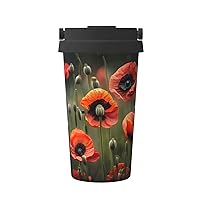 Poppy Flowers Print Thermal Coffee Tumbler Stainless Steel Reusable Coffee Mug,Gift For Men Women