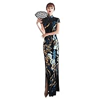 Bling Sequins Appliques Cheongsam Lady Slim Tunic Oriental Qipao Retro Mandarin Collar Chinese Large Size -
