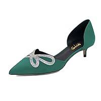 XYD Women Low Heel Slip On Pumps for Bride Bridal D'Orsay Two-Piece Pointed Toe Sandals Butterfly Shape Rhinestone Dress Casual Kitten Shoes
