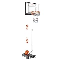 Basketball Hoop, 5-7 ft Adjustable Height Portable Backboard System, 32 inch Basketball Hoop & Goal, Kids & Adults Basketball Set with Wheels, Stand, and Fillable Base, for Outdoor/Indoor