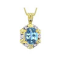 Rylos Halo Designer Pendant 14K Yellow Gold Necklace: Exquisite Gemstones & Diamonds, 18