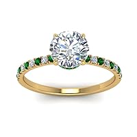 Choose Your Gemstone Round Shape 14k Yellow Gold Plated Halo Engagement Rings Hidden Halo Petite Diamond CZ Ring Lightweight Office Wear Gift Jewelry for Women : US Size Size 4 TO 12