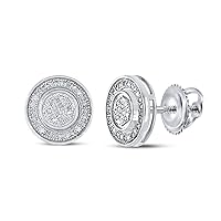 The Diamond Deal Sterling Silver Mens Round Diamond Circle Disk Stud Earrings 1/5 Cttw