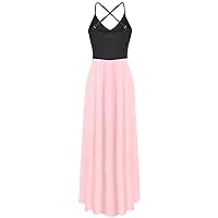 Women's Bohemian Swing Casual Summer Solid Color Flowy Beach Sleeveless Long Floor Maxi Round Neck Trendy Dress