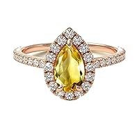 Choose Your Gemstone 18K Rose Gold Ring Pear Shape Halo Diamond Design Wedding Engagement Handmade And Fashion Jewelry For Women Girl Available in size 4,5,6,7,8,9,10,11,12