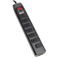 Tripp Lite 7 Right Angle Outlet Surge Protector Power Strip, 6ft. Cord, Right Angle Plug, 1440 Joules, Tel/Modem Protection, Safety Covers, 50K Insurance & (TLP706TELC) Black