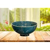 Round Indigo Stoneware Ceramic Bowl Set of 1, 23 Oz, Turquoise