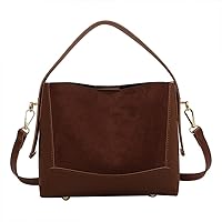 Big Capacity Top Handle Flap Crossbody Bag for Women Casual Suede Leather Satchel Handbag Shoulder Bucket Bag