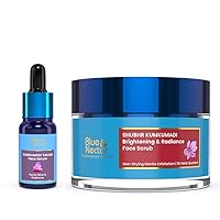 Blue Nectar Kumkumadi Face Oil with Pure Saffron (26 herbs, 0.3 Fl Oz) and Kumkumadi Face Scrub with Almond Oil for Dry Skin, Blackheads and Acne (16 herbs, 1.7 Oz)