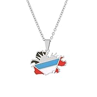 Antigua Map and Flag Pendant Necklace - Retro Drop Oil World Map Clavicle Chain Ethnic Style Unisex Patriotic Charm