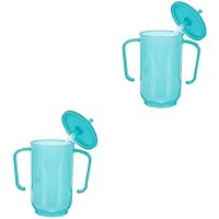 DOITOOL 2PCS Spill Proof Cups for Adults with Two Handles - Plastic Cups with Lids and Straws for Adults - Transparent Blue Adult Sippy Cup Unspillable Cup for Bedridden Patient Products
