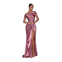 Mermaid Satin Bridesmaid Dresses Long Prom Dresses for Women with Slit Off Shoulder Long Evening Formal Gown