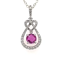 PVN Jewels Created Ruby & Cubic Zirconia Celtic Knot Pendant Necklace 925 Sterling Silver 14K White Gold Plated