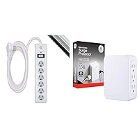 GE 6-Outlet Surge Protector, 10 Ft Extension Cord, Power Strip, 800 Joules, Flat Plug & Pro 6-Outlet Extender, Surge Protector, Side Access, Wall Tap Adapter