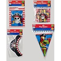 PIRATE PARTY COMBO 4ASST LOOT BAG/FLG & LETTER BANNER/HAT, Case Pack of 48