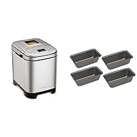 Cuisinart Bread Maker Machine, Compact and Automatic, Customizable Settings, Up to 2lb Loaves, CBK-110P1, Silver,Black & CMBM-4LP Mini Loaf Pan (Set of 4)