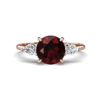 Red Garnet 2.70 ctw Hidden Halo accented Side Lab Grown Diamond Engagement Ring Set in Tiger Claw prong setting in 14K Gold