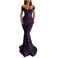 Sequin Mermaid Prom Dresses for Women Long Sparkly 2023 Spaghetti Strap Bodycon Trumpet V Neck Formal Evening Party Gowns