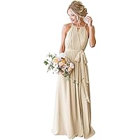 Dresses for Women 2024 Wedding Guest Halter Pleated Chiffon Bridesmaid Dresses with Pockets