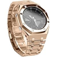 Frosted Stainless Steel Bezel Case with Modified Strap，For GA2100 All Metal Men's Matte Texture Case Integrated Band For GA2110