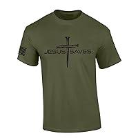 Mens Christian Shirt Nail Cross Jesus Saves Short Sleeve T-Shirt Graphic Tee