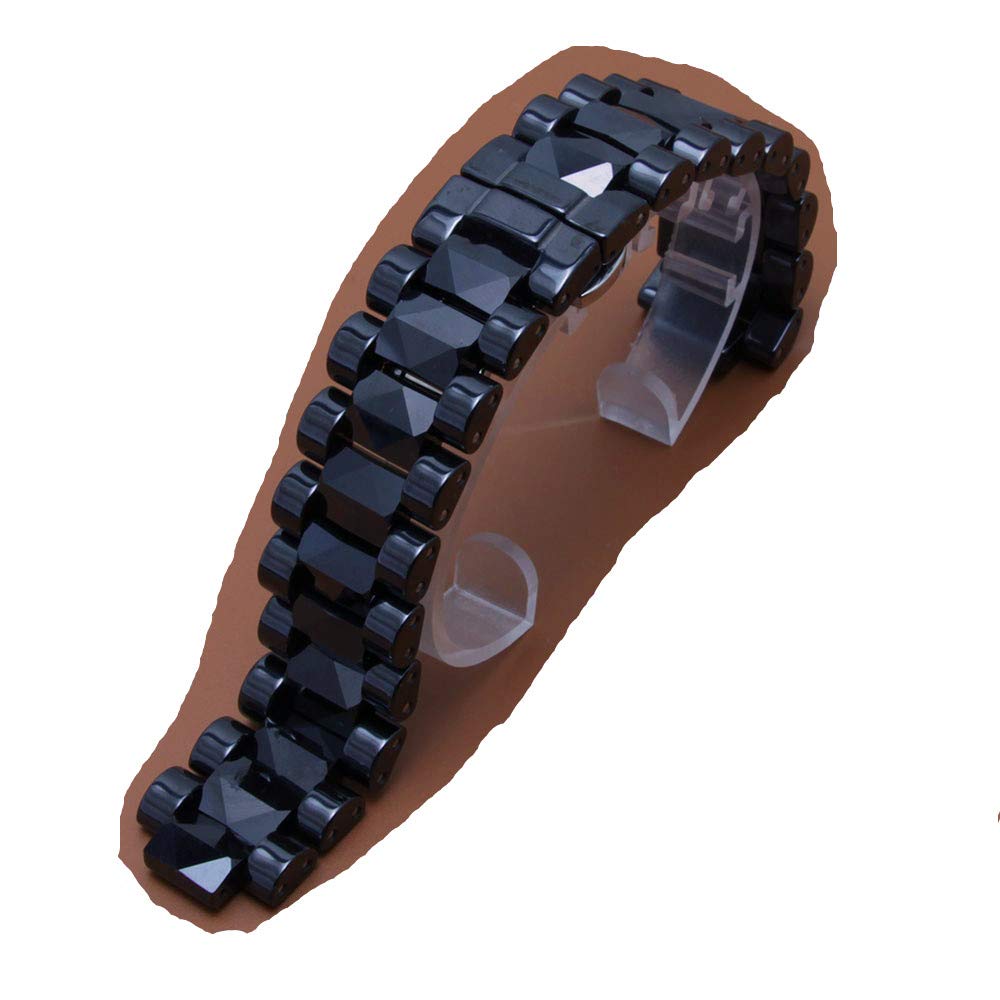 Men Size 19mm Lug 10mm New Black Ceramic Watch Band Strap Bracelet Silver Deployment Steel Clasp for Diamond Watch