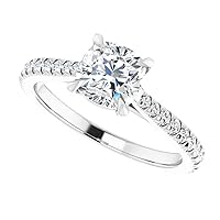 1 CT Cushion Cut Colorless Moissanite Engagement Ring, Wedding/Bridal Ring Set, Solitaire Halo Style, Solid Sterling Silver Vintage Antique Anniversary Promise Ring Gifts for Her