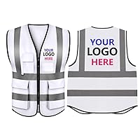 TopTie Custom Add Your Logo White Safety Vest with 5 Pockets and High Visibility 2