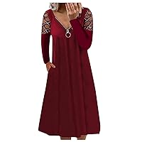 Women's Dresses V-Neck Solid Color Hollow Long Sleeve Hot Rhinestone Casual Dress