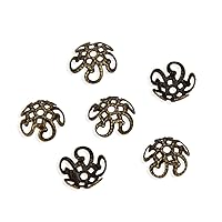 100pcs Filigree Flower 10mm (0.39 Inch) Bead Caps Antique Bronze Plated Brass Metal End Caps for Jewelry Craft Making CF47-4