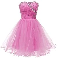 VeraQueen Women's Sweetheart Beaded Homecoming Dress Short Tulle Sleeveless Cocktail Gown Pink